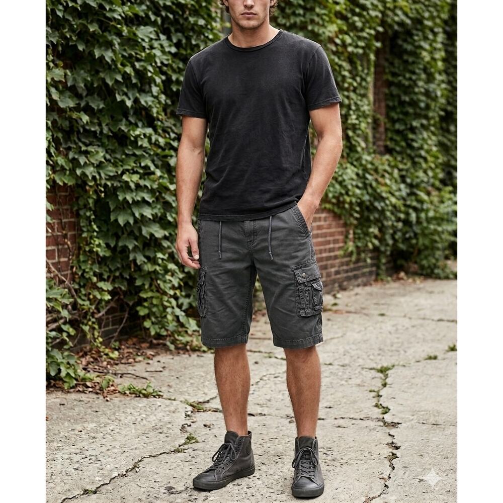 Men’s Cargo Shorts 32 Utility Workwear Cotton Special Finish Zip Pocket Gray